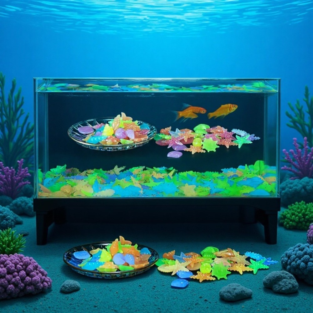 Aquarium Plant Display - Leuchtende Ozeansteine, fluoreszierende Muscheln, bunte Seesterne